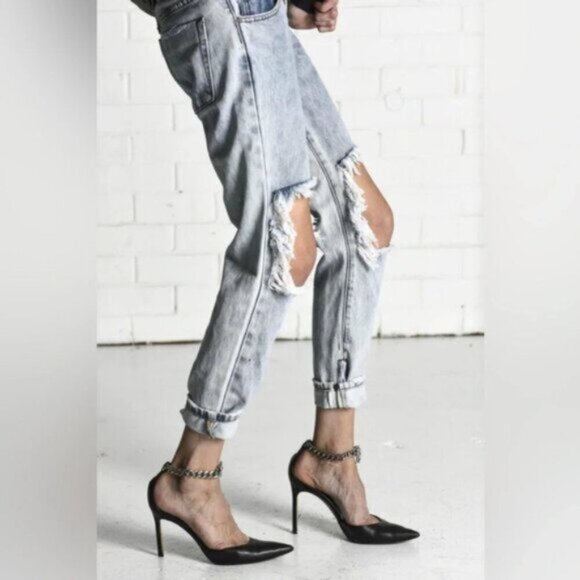 Revolve One Teaspoon Freebird Skinny Jeans Straight Leg distressed light wash 29 - Picture 8 of 16